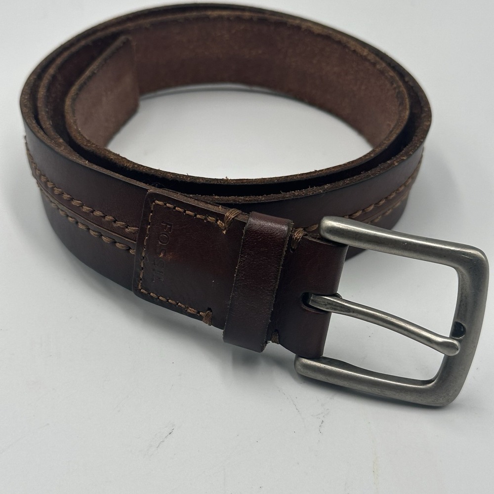 FOSSIL Brown Genuine Leather Mens 95/38 1.5" Wide Casual Square‎ Buckle